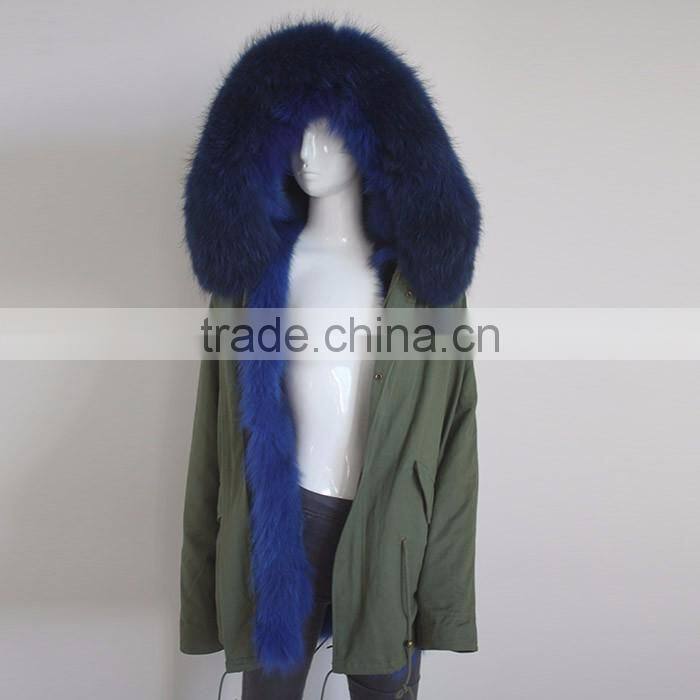Myfur Army Green Fabric Parka with Fox Belly Fur Lining Winter Coat Wholesale
