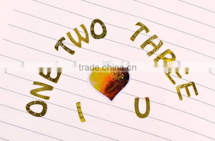 custom gold stamp sticker cheap alphabet shape sticker DIY creative sticker