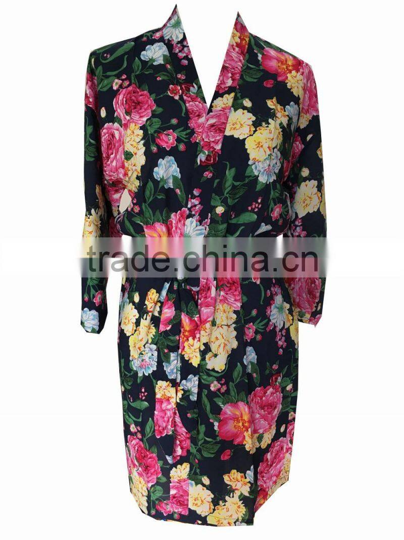 Floral Robes breathable cotton short keen length floral bridesmaid robe FR0001