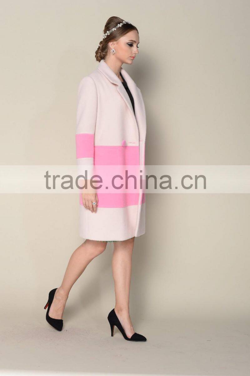 DWL001good selling contrasting color designed double breasted style korea women winter coat