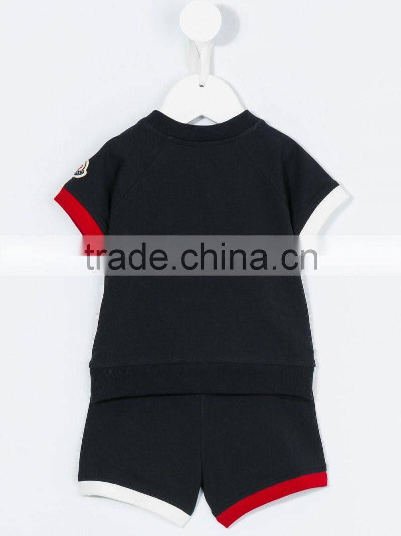 2017 new design custom summer kids color block tracksuit clothes set kids active wear baby clothes set