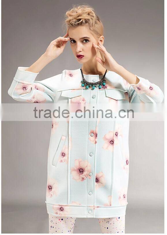 women's full print space cotton snap cardigan longline Hoodie dress/Sweatshirt