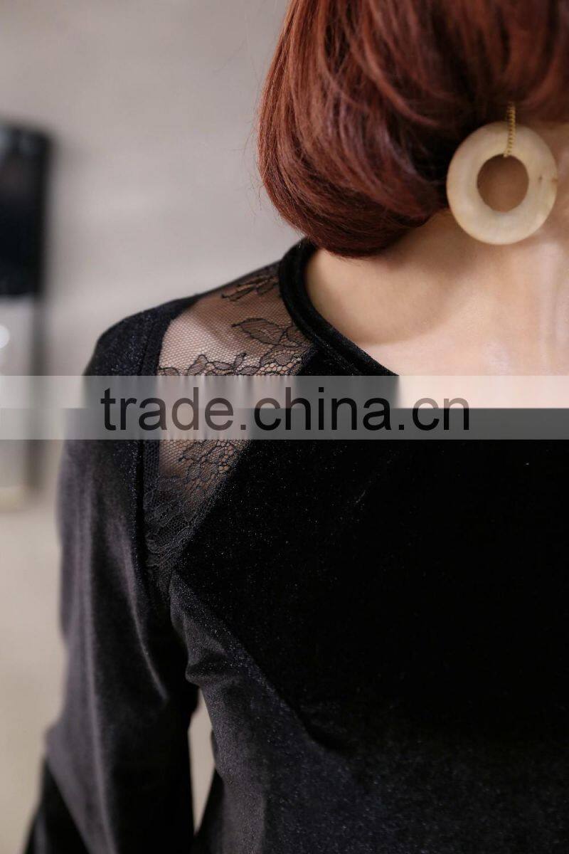 Black 3/4 sleeven loose wear t shirt for fat women