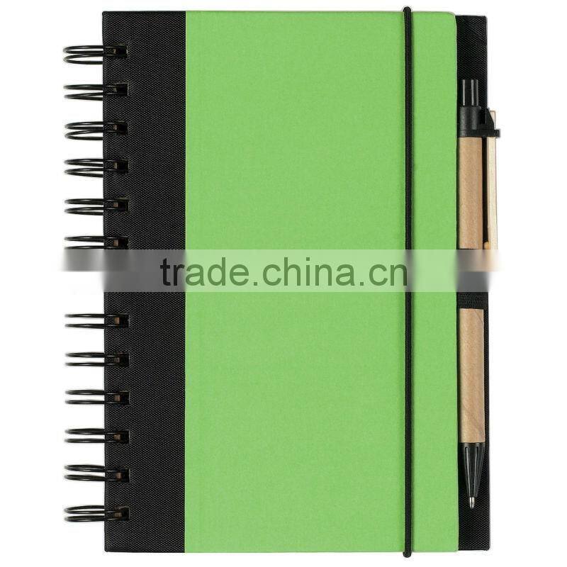 Spiral winding elastic meeting journal notebook with line 70grams 70sheets 30*21cm with kraft paper pen