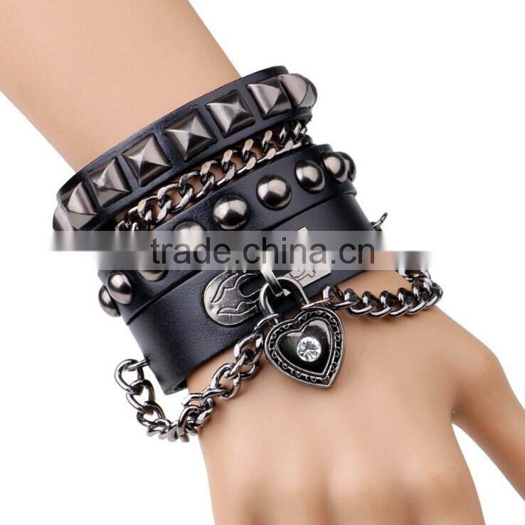 Fashion Adjustable Pressure Leather Wrap Wristband Cuff Punk Bracelet Bangle