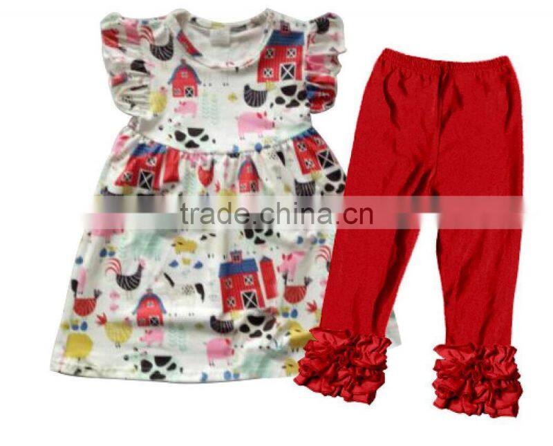 Boya Newest Wholesale Baby Girls Boutique Clothing Fall Printing Ruffle Tops And Icing Sets Giggle Moon Remake Outfits
