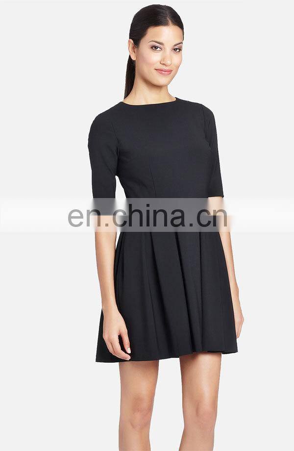 CHEFON Pleated skirt fit and flare stretch wool crepe latest casual dress designs