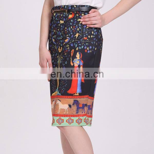 250gsm factory price printing patterns black pencil skirt