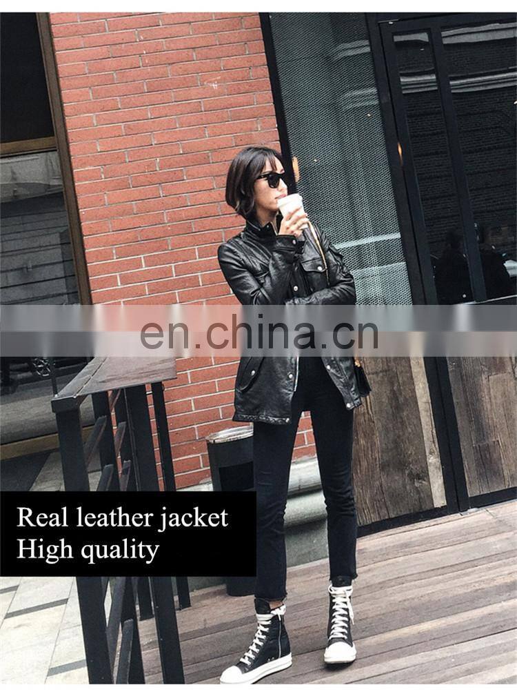 High Quality Popular Young Women Real Sheep Leather Garment Spring Ladies Long Black Coat