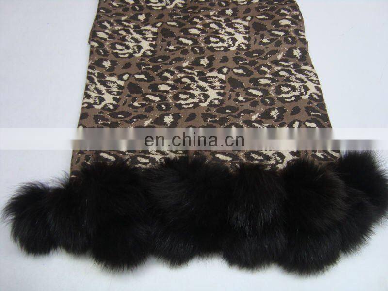 Silk Pashmina wool Animal prints pashmina shawls with fur ball
