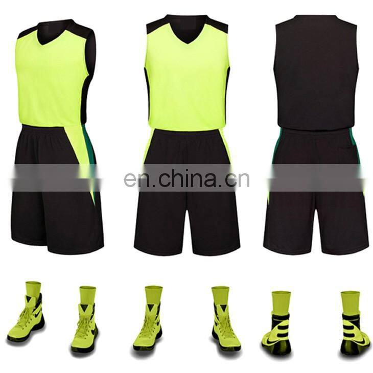 Yellow color mix black school men basketball jersey