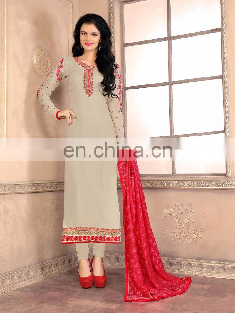 Beige Colored Georgette Semi-Stitched Suit.