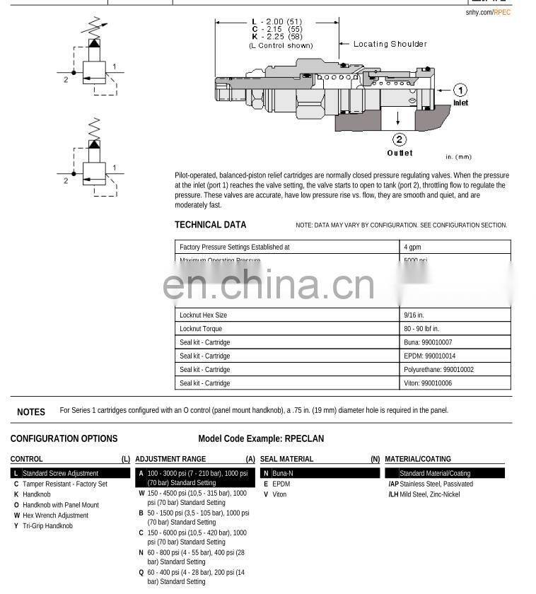 RPEC-LAN , RPCC-LAN , RPGC-LAN , RPIC-LAN , RPKC-LAN hydraulic Pilot-operated relief valve