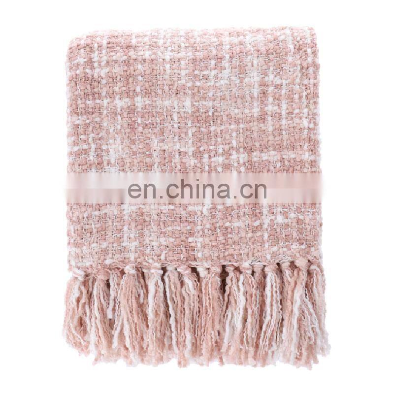 Wholesale High Quality Soft Pink Throw Blanket With Tassels For Home