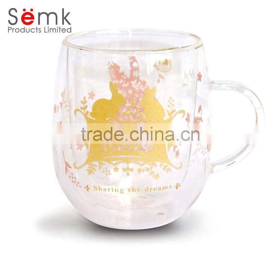 Semk factory supplier rabbit animal design glass coffee & tea mug for girl