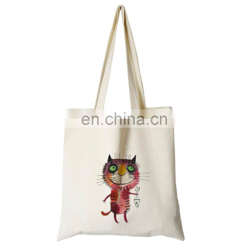 Custom Print White Canvas Tote Cute Cat Women Shopping Handbag
