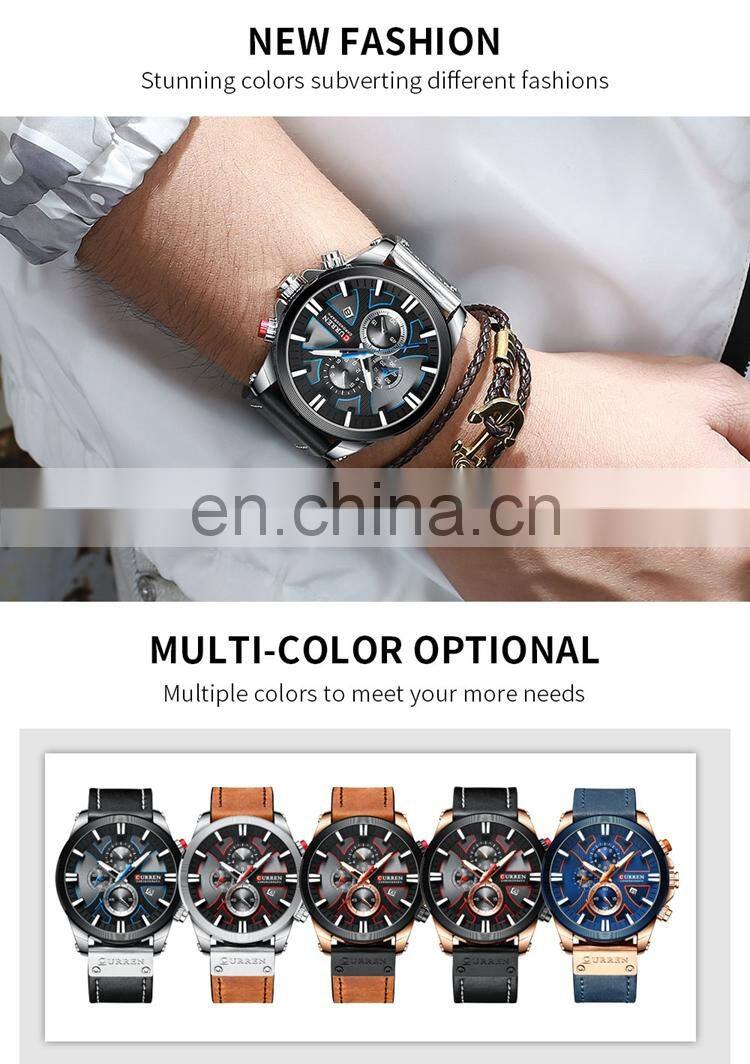 CURREN 8346 Men Black Leather Strap Analog Quartz Watches Chronograph Calendar Luminous Mens Wrist Watch