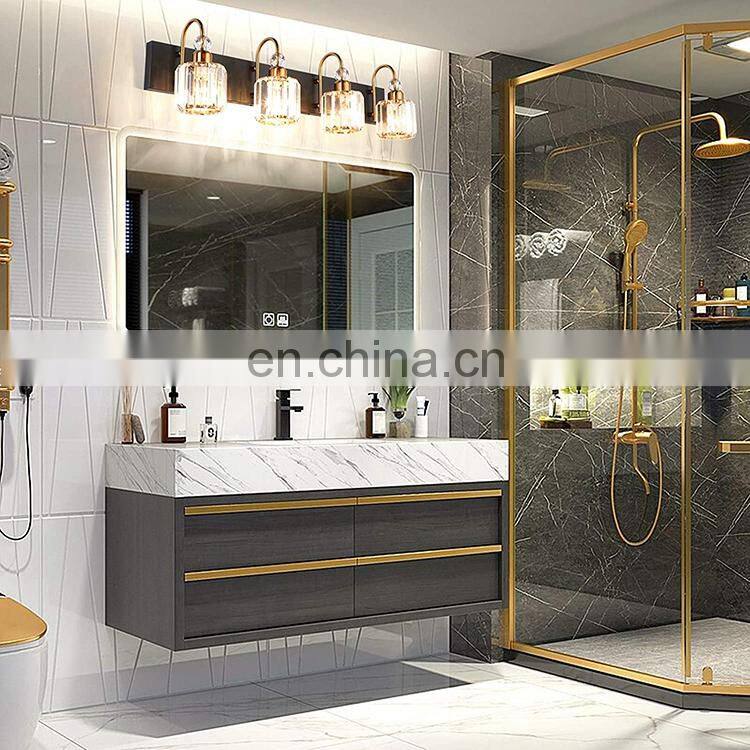Crystal Bathroom Vanity Lights Over Mirror LED Modern Wall Lights Fixtures Stainless Steel Finish Mirror Front Light