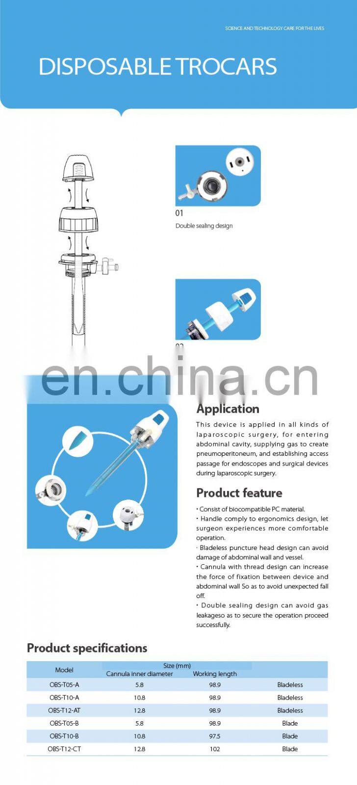 Lepu medical Double sealing design Disposable Laparoscopic Trocar 5mm/10mm