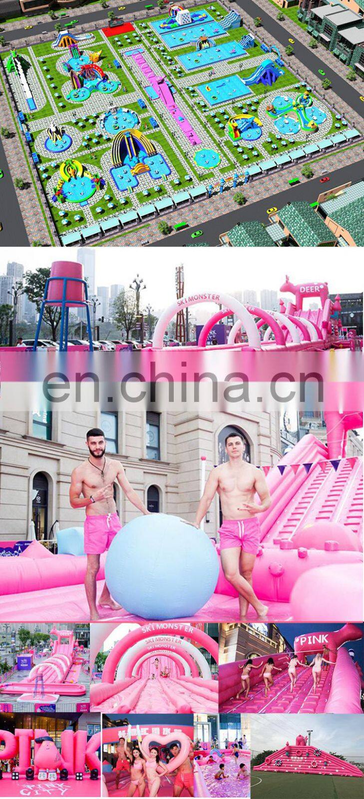 Commercial Big Super Pink Slip n Slide Inflatable Water Slide The City