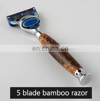 OEM Adjustable Safety Razor Head Bamboo Material Handle Shaving Razor 3 Blade Razor