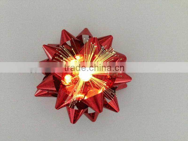 Star Bow with LED Light for Gift Packaging or Holiday Decoration/4.5" solid foil Glitter ribbon star bow