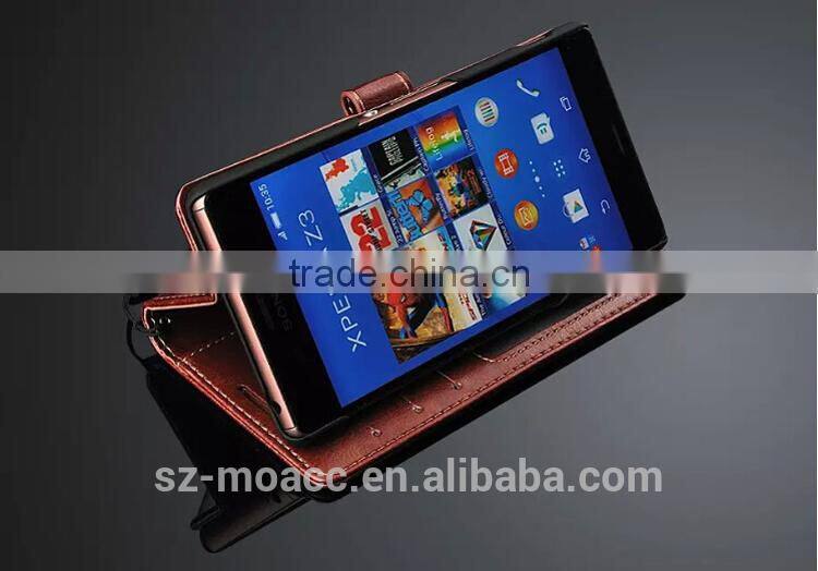 Hot selling Flip leather wallet case cover for sony xperia z3
