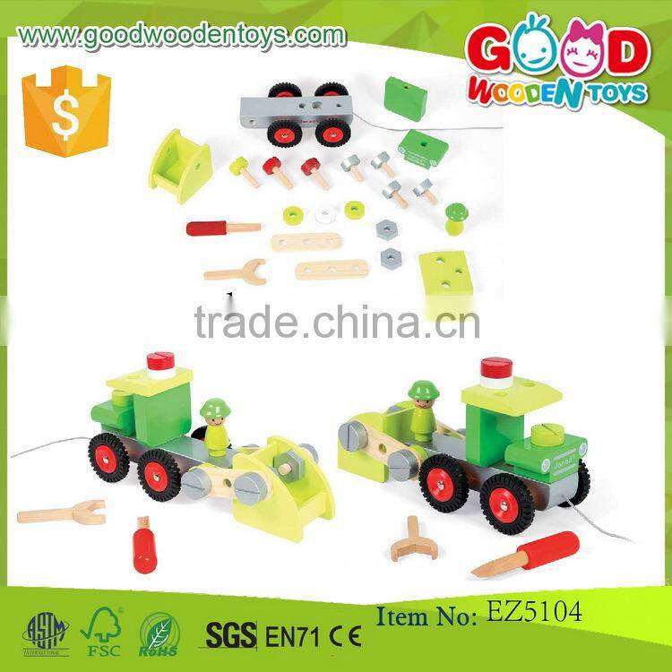 new item wooden tractor toy OEM creative wooden tractor kids combination toys EZ5104