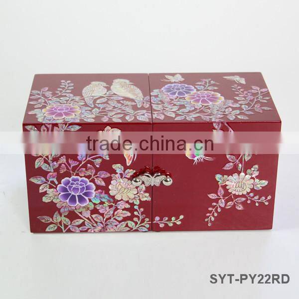 High end mother of pearl velvet jewellery boxes with lock and drawer