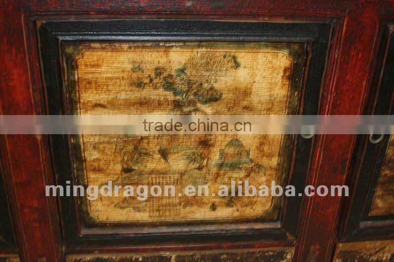 Chinese antique furniture pine wood three door Mongolia cabinet