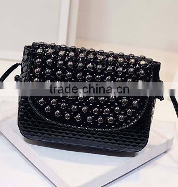 Manual trendy girls long strap pu crossbody bag with shining decoration