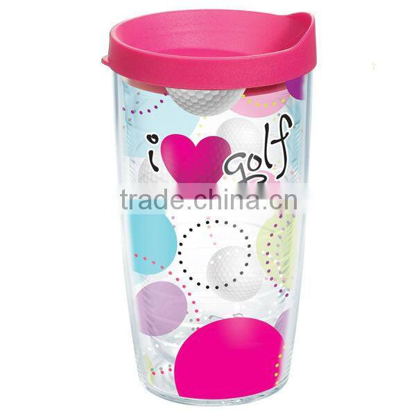 450ml/16oz BPA free plastic double wall tumbler with PVC sheet insert