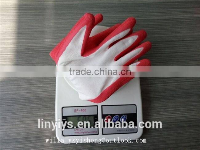 The lowest price 13 gauge 50g red latex coated white nylon work gloves