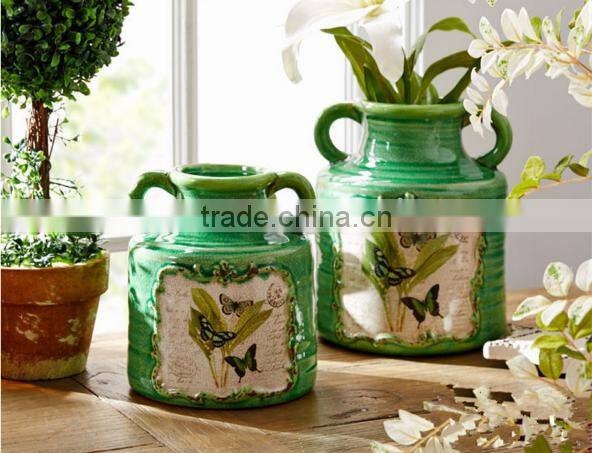 Green Ears Ceramic Glaze Vase Hand-painted Oil Painting B09BH04-5