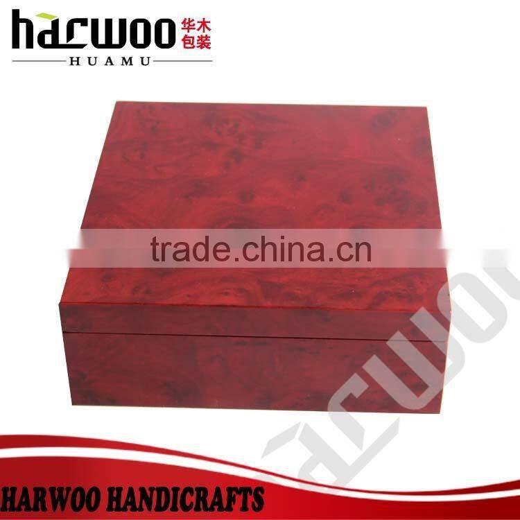 High-end red craft wooden gift box with velvet lining