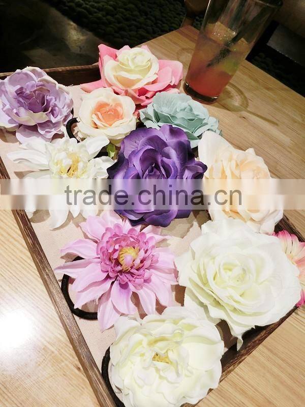 Artificial Flower Hair Rope,Rose Flower Elastic Hair Band,Hawaii Boho Flower Hair Tie