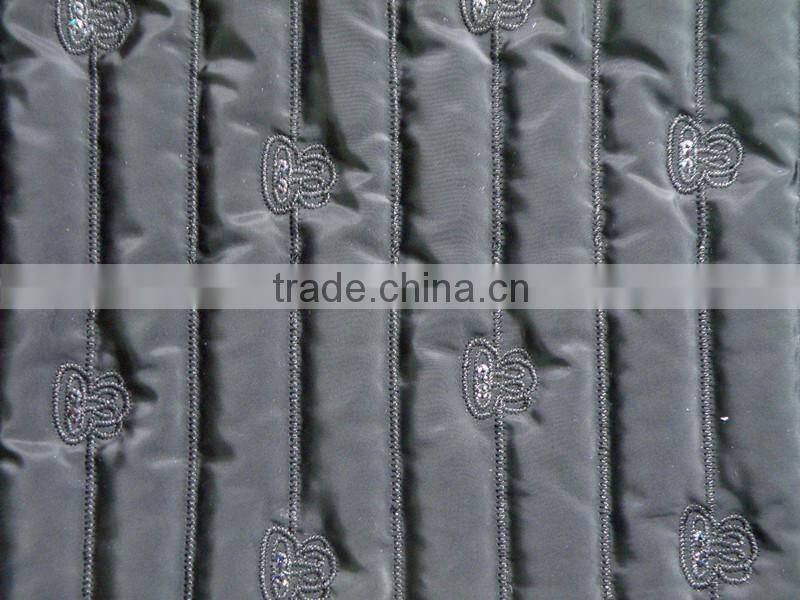Fashion polyester stripe embroidered thermal padded fabric with quilting for down coats/jacket