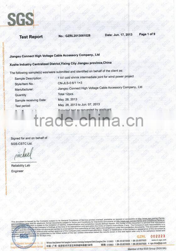 6/10kV indoor cold shrinkable cable terminals cold shrinkable indoor termination cold shrinkable outdoor termination