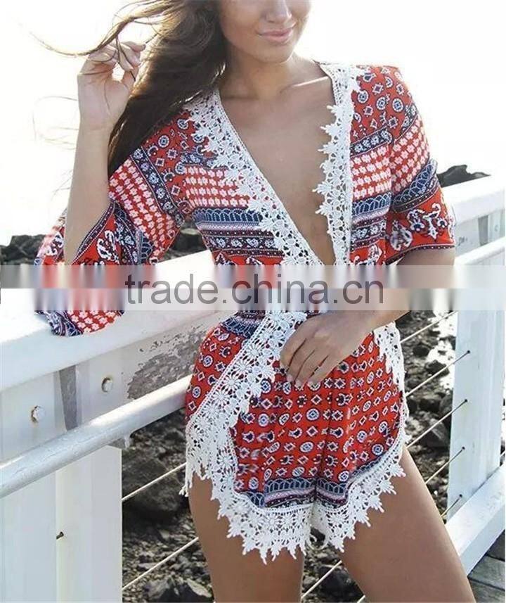 New Arrive Wholesale Customaize Free Size Sexy Lace Trim Beach Kaftan