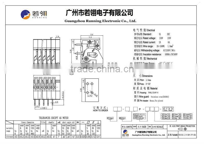 Stainless Steel PCB Spring Terminal Block Connector Pitch 2.54mm