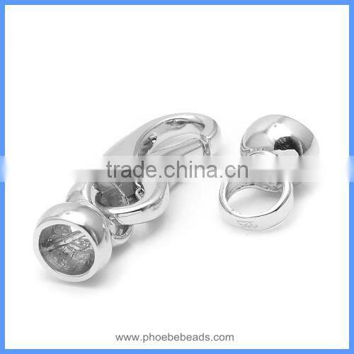 Wholesale White Rhodium Plated 925 Sterling Silver Lobster Spring Clasp With End Cap For Pearl Jewelry SC-CZ040
