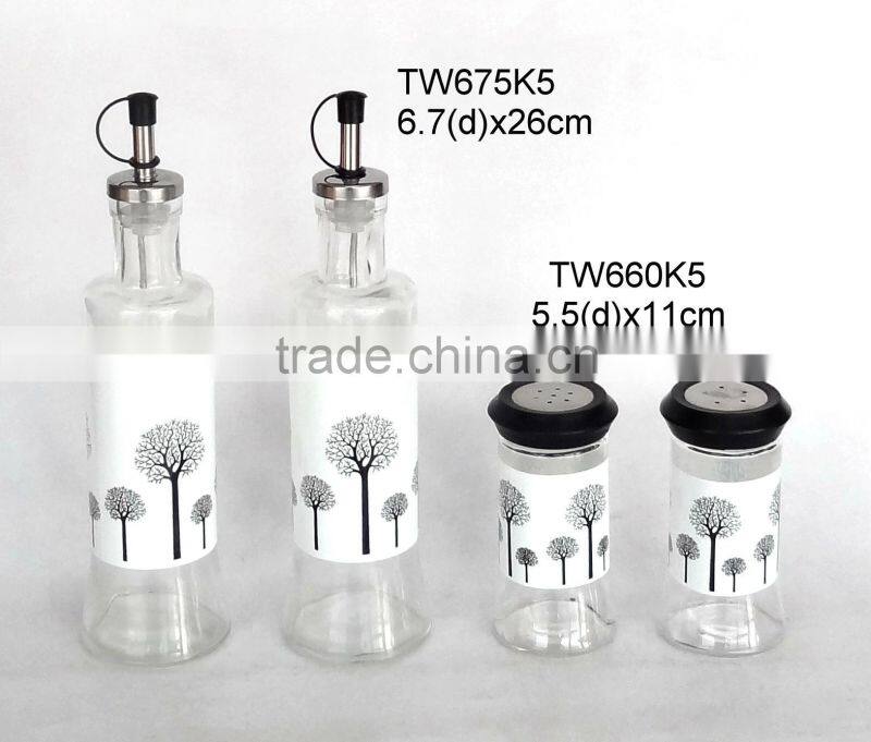 Glass oil vinegar salt pepper set with printing (TW675K8,TW660K8)