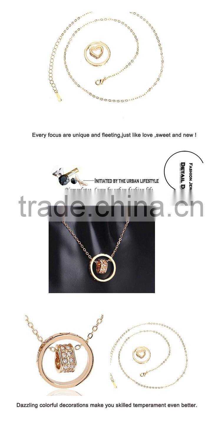 Fashion Jewelry 2015 18k Gold Plated Made With Austrian Crystal Alloy Rhinestone Heart Pendent Chain Necklace