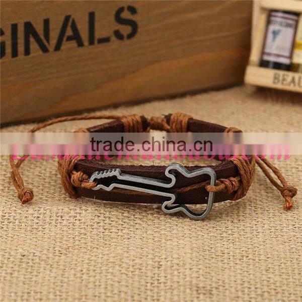 Leather bracelet factory wholesale hollow guitar bracelet leather man