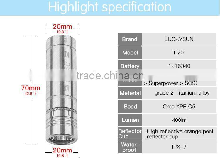 Promotion item Titanium alloy Q5 mini flashlight 16340 rechargeable torchlight