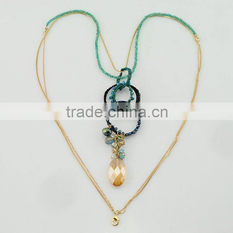 Fancy Electroplating Metal Bead Chain Necklace Beaded Jewelry With Pendant