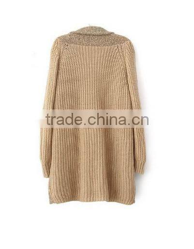 Women's Khaki Long Sleeve Loose 7GG knitted Cardigan Sweater