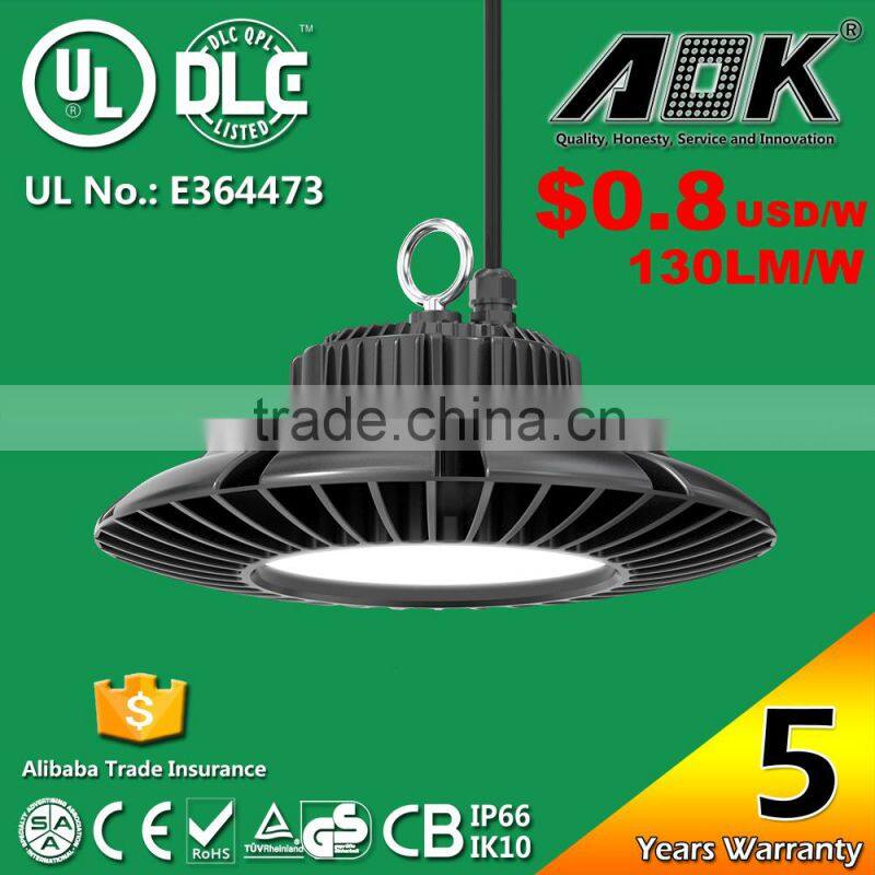 UL cUL DLC TUV SAA CB CE Listed Aluminium Body 130lm/w AOK 200W 150W Industrial LED Highbay Light