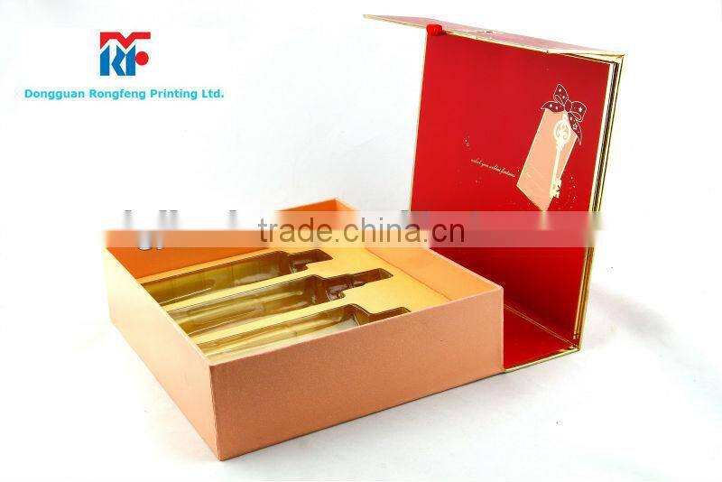 Red color rigid paper box with tray for Lotion