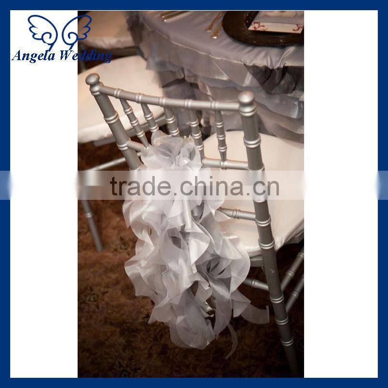 CH010C elegant chiffon and organza purple ruffled wedding chair cover with buckle